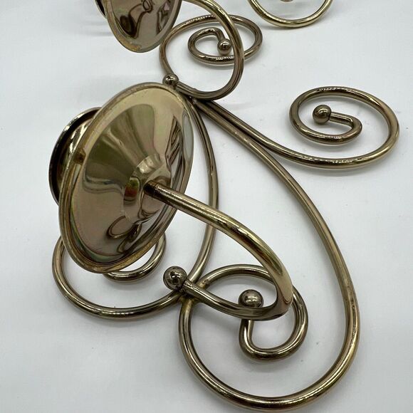 2 Pc Brass Toned Scroll Wall Mounted Taper Candle Sconces - Picture 4 of 9